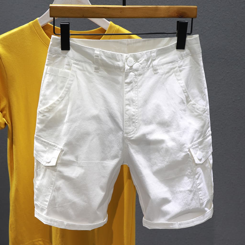 Verão branco macacão Casual Shorts masculino Street Wear calças de cinco pontos versão coreana na moda calças soltas est