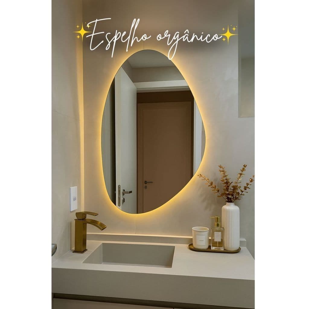 Espelho Orgânico 85x55cm com LED Decorativo Para Quarto Sala Banheiro Studio de Maquiagem Camarim