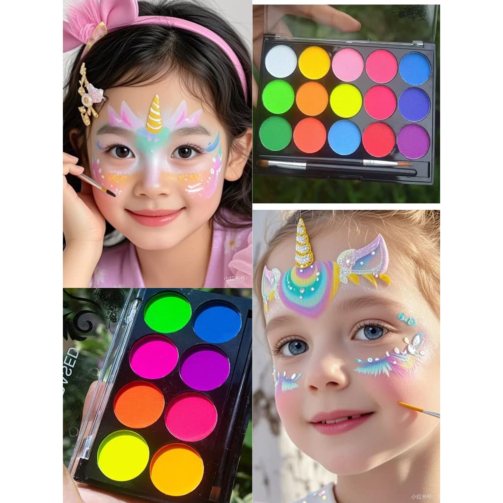 Conjunto de rosto de pigmento pintado solúvel em água pintado cor fluorescente no rosto crianças palco pintado maquiagem