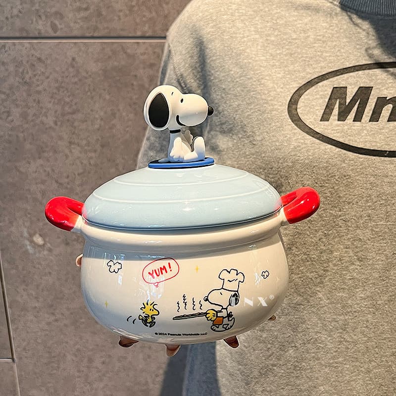 Tigela de Cerâmica para Sopa Snoopy com Tampa - Conjunto de Presente para Cozinha NRCL