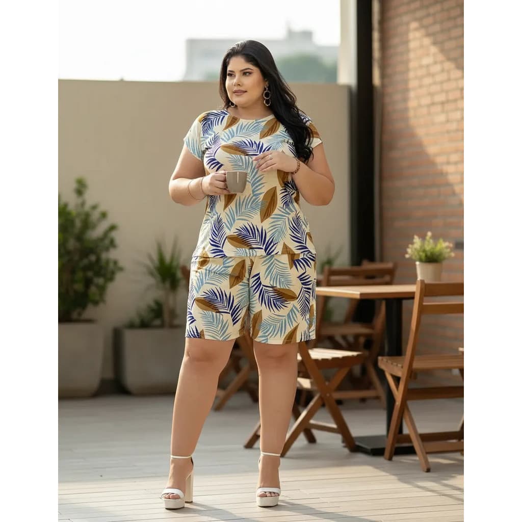 Kit 4 Conjunto De Senhora Plus Size Estamapado Variadas