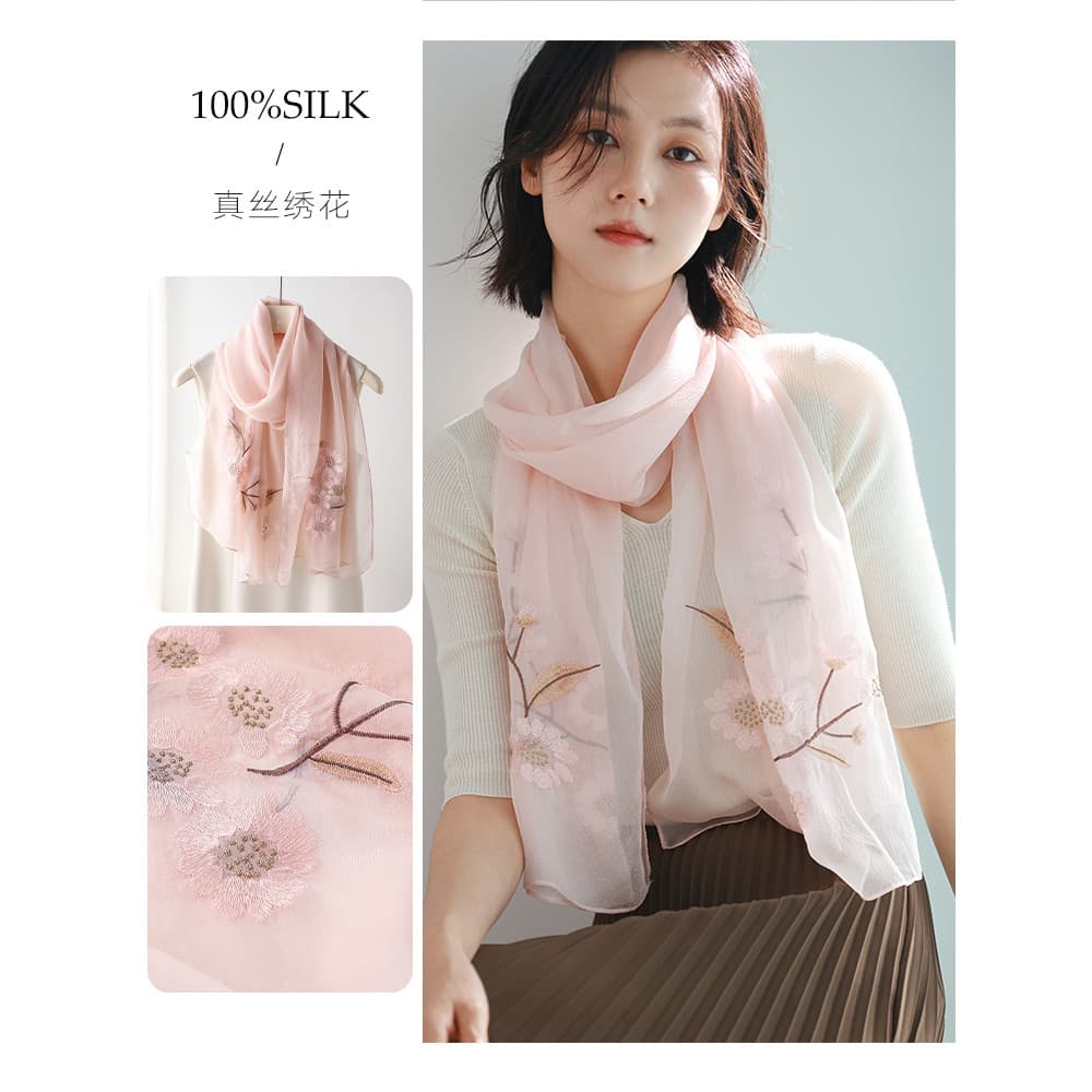 Lenço de seda rosa lenço de seda Real verão estilo fino High-End sentimento senhoras 2026 novo estilo mãe gaze longo ver