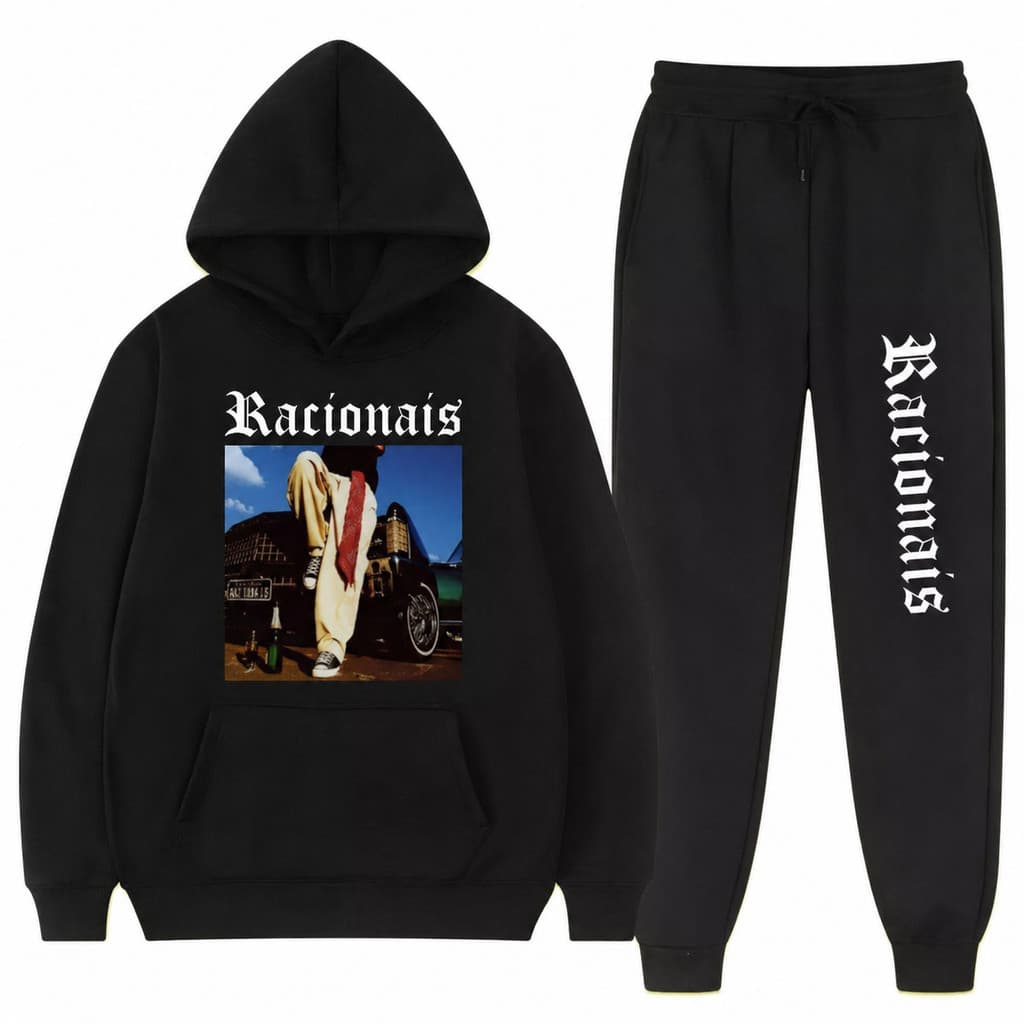 Conjunto Moletom Canguru Masculino Racionais Blusa De Frio + Calça Moletom Estampados Unissex Outono/Inverno