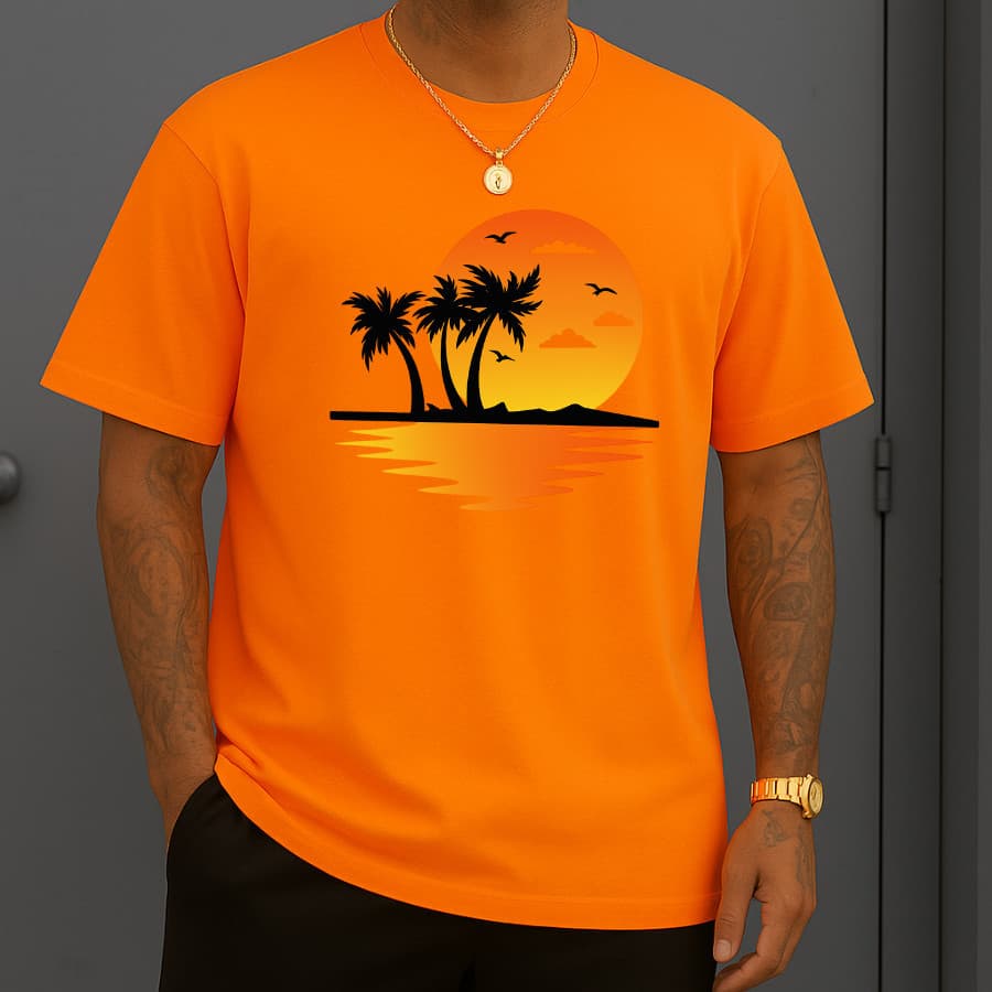 Camisa Camiseta Masculina Tropical Sunset Estampa Verão Camisa Algodão Fio 30.1.