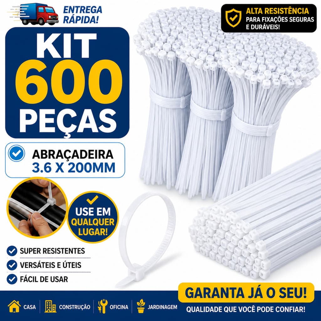 Abraçadeira Nylon 3.6x200mm Cinta Plástica Enforca Gato Alta Resistência Combo 600