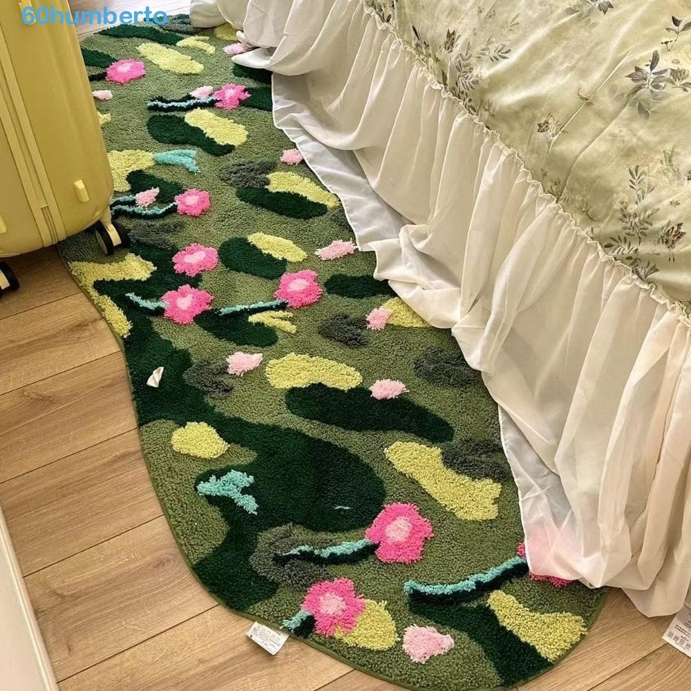 HUMBERTO Tapete De Musgo Verde , Padrão De Flor Antiderrapante Imitação De Caxemira , Confortável Irregular Absorvente M