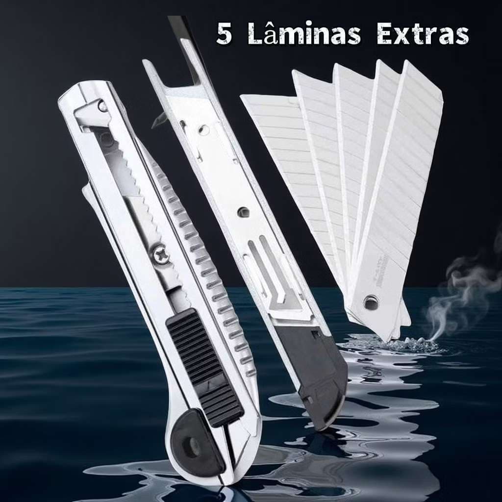 Estilete Profissional De Metal 18mm + 5 Lâminas Extras