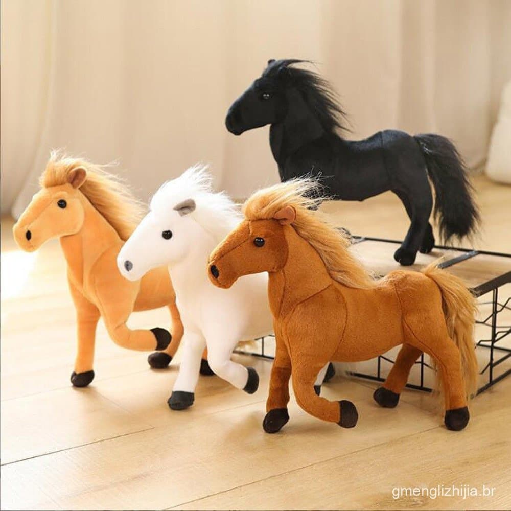 30cm Simulação De Desenho Animado Cavalo Preto Branco Recheado Brinquedo De Pelúcia Para Crianças