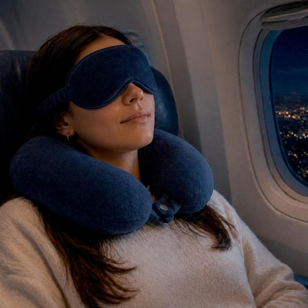 Kit Travesseiro Cervical Viagem Máscara Dormir Espuma Alta Densidade Aveludado