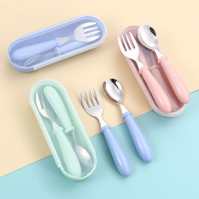 Kit Talheres Infantil Garfo Colher Com Estojo Aço Inox 304