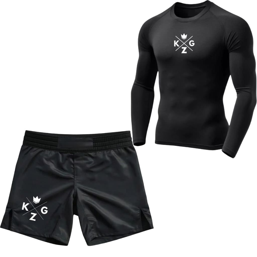 KIT CAMISA MANGA LONGA VERMUDA ELASTANO LUTA MMA NO GI ESPORTES ACADEMIA TREINO COM CONFORTO 1