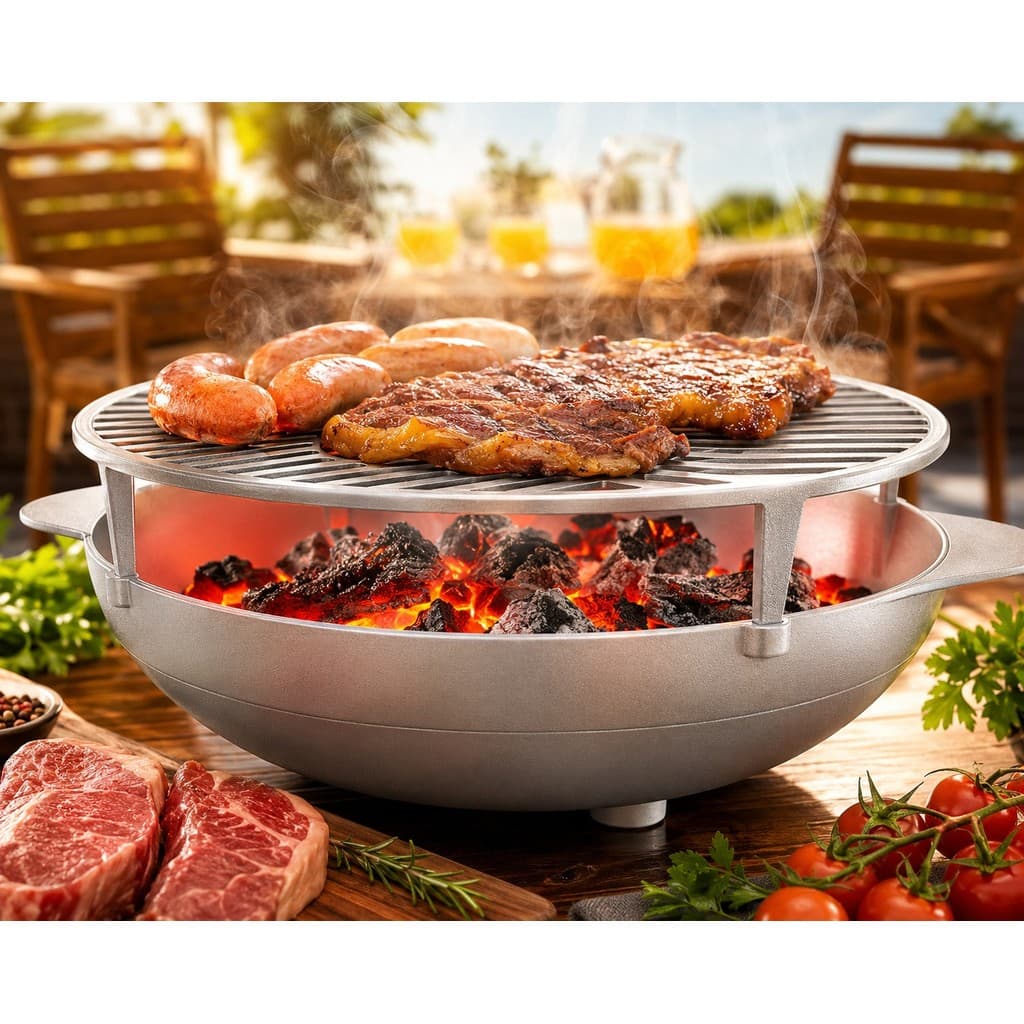 Churrasqueira Oval Grande Redonda Alumínio Fundido 50cm Prática Churrasco Econômico