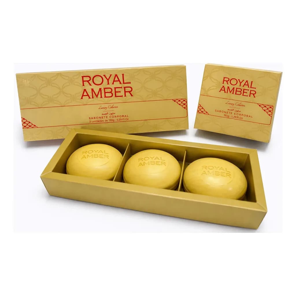 Kit Sabonete Royal Amber Afeer Em Barra 3 Unidades Perfume Árabe Afeer Barra