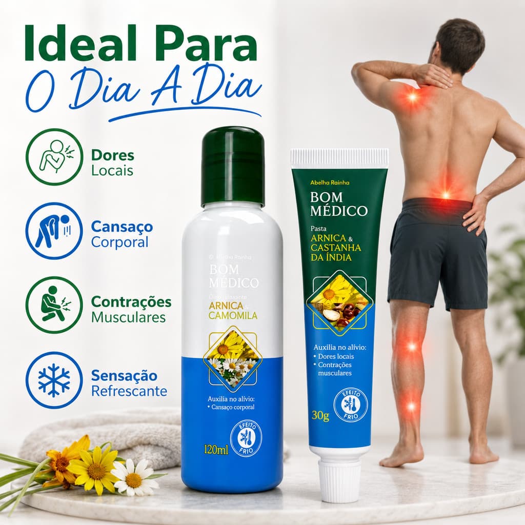 Kit Bom Médico Pasta Arnica Castanha Índia E Óleo Relaxante Arnica Camomila Sensação Refrescante Para Relaxamento Abelha