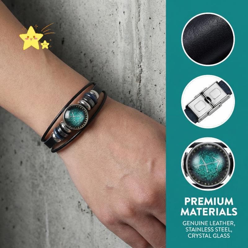 [JBTH] Pulseira De Couro Com 12 Constelações Acessórios De Moda Unissex Charme Do Zodíaco Multicamadas Ajustável Para Fe
