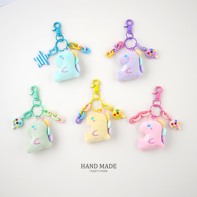 [Estoque pronto] Chaveiro de dinossauro de pelúcia colorido pingente casal boneca boneca boneca bolsa escolar fofa pinge