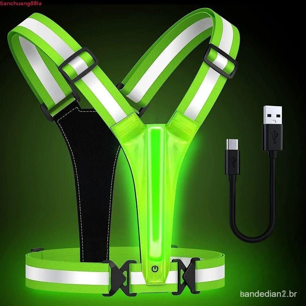 Colete Refletivo LED, Equipamento para Corrida com Faixa Refletiva Ajustável para Cintura/Ombro, Recarregável AULZ