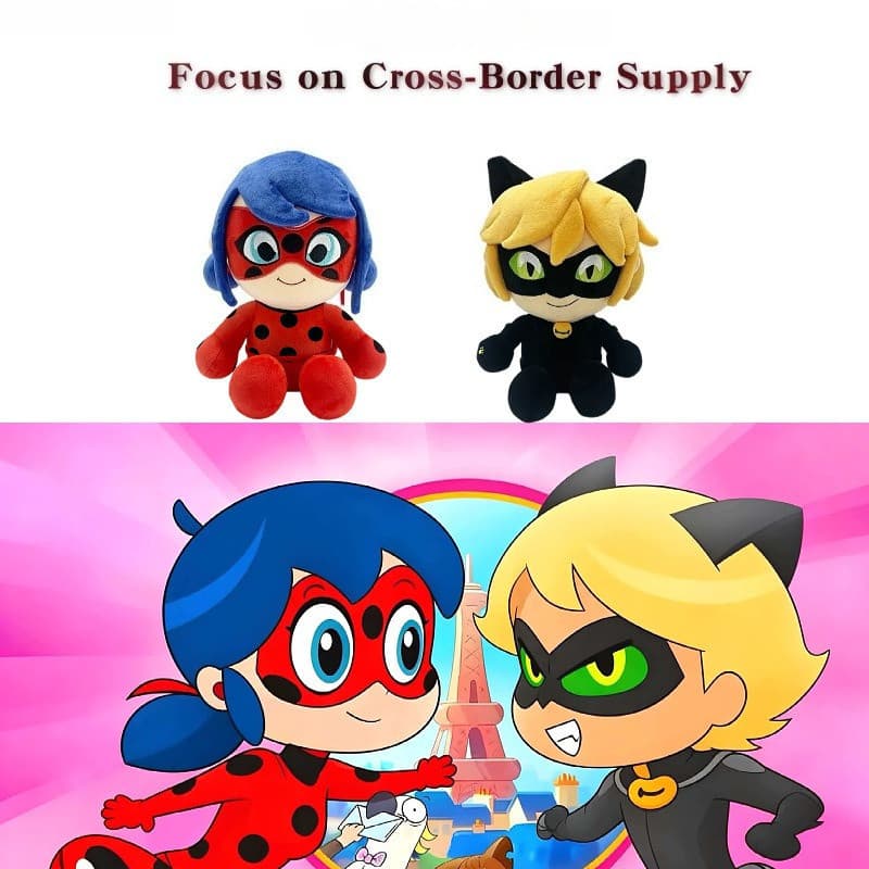 Conjunto De Brinquedos De Pelúcia Milagrosos Joaninha E Gato Noir Bonecos Macios Para Coleção