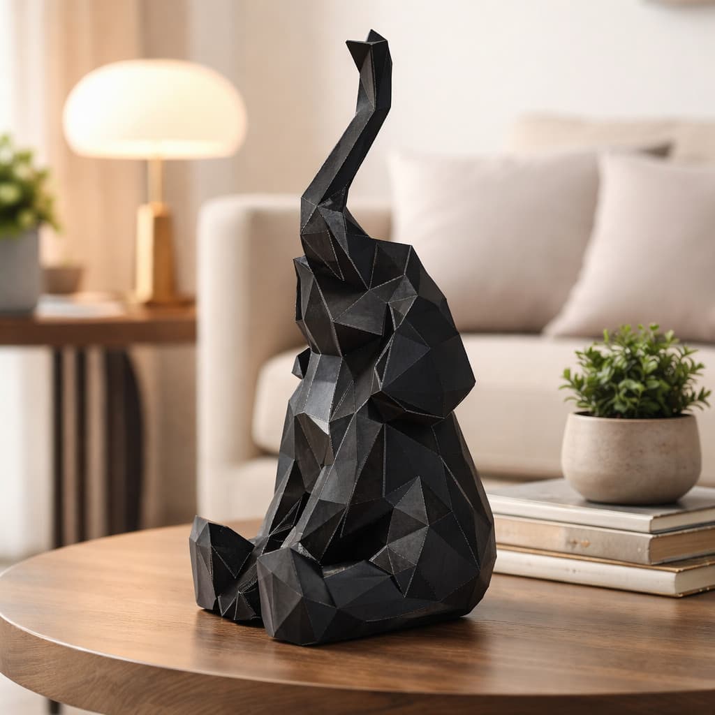 Elefante Decorativo Low Poly Geométrico Moderno | Escultura da Sorte para Sala, Escritório e Mesa