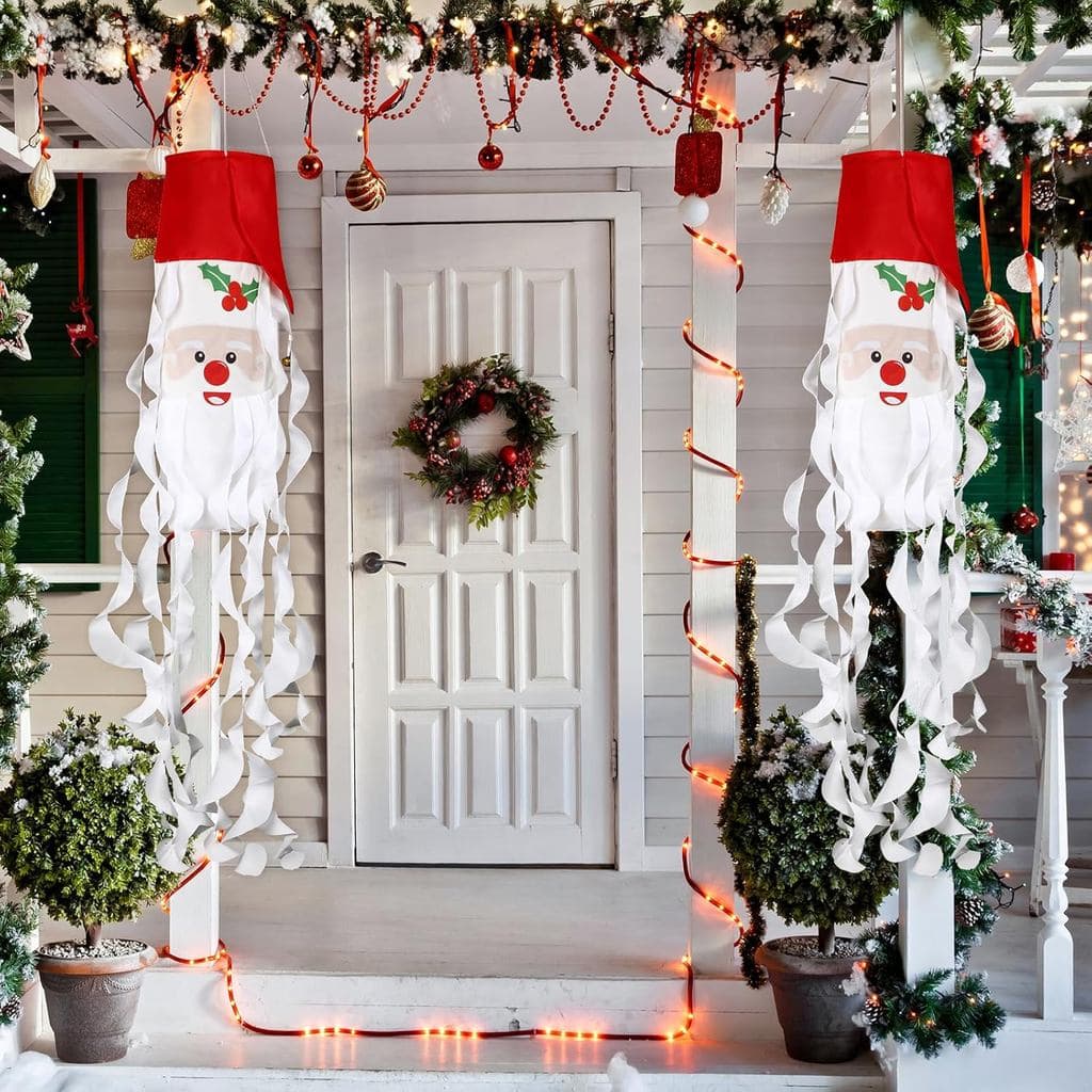 Tiamon 2 Peças de Mastro de Vento de Natal Papai Noel 3D com Sino, Bandeiras de Natal Resistentes para Jardins Internos