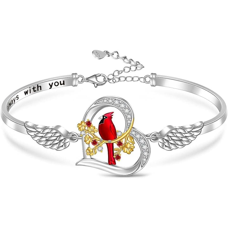 Pulseira Fenthring Cardinal em Prata Esterlina S925, Pulseiras de Coração e Cruz para Mulheres, Cardeiro Vermelho Aparec