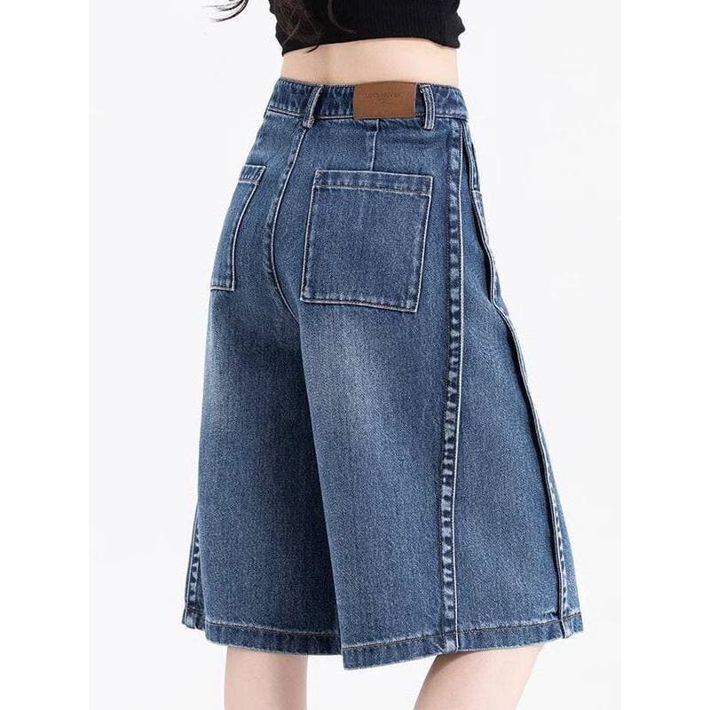 Cintura alta Denim Shorts feminino 2026 novo estilo verão estilo fino exterior usar solto perna larga calças de cinco po