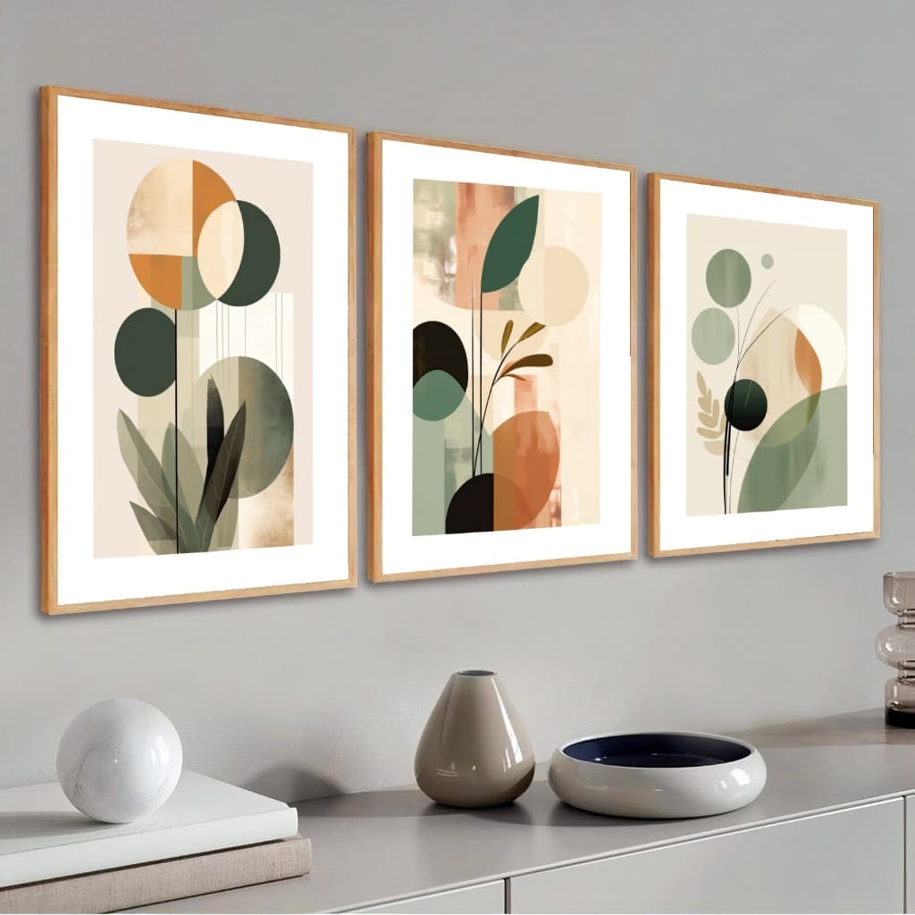 Kit 3 Quadros Decorativos Com Moldura 40x60 Folhagem Abstrata Para Sala