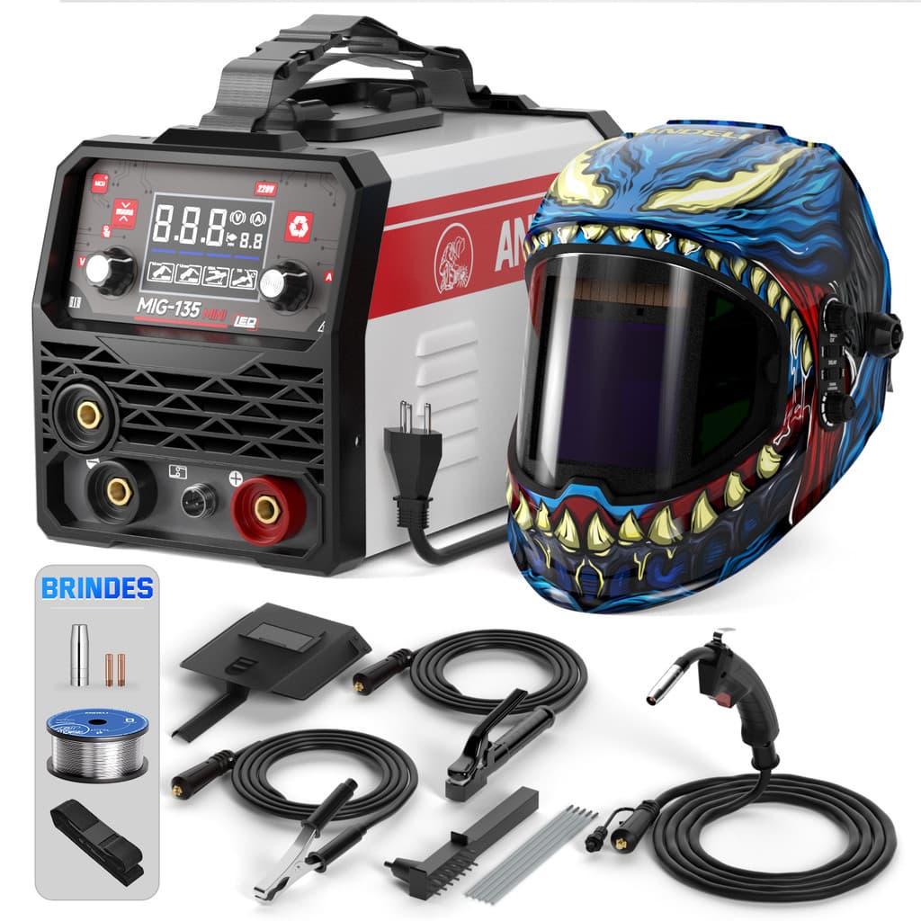 Entrega Rápida Maquina De Solda Mig Sem/gás 135A 220V LED 3em1 Multiprocesso Mig Sem/gás Tig/lift Mma