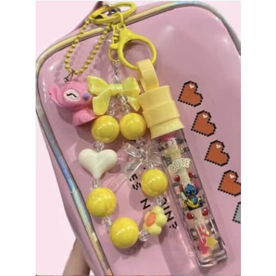 Novo brilho labial Stitch com pingente de chaveiro Stitch, destacável, presente de Dia das Crianças