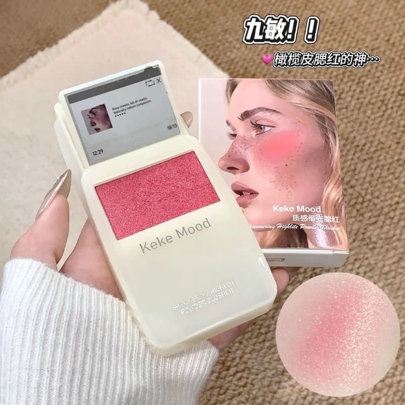 [Listagem pesada] Blush deslizante MP3 com espelho fino piscando renderização de cores foscas iluminando All-Match Natur