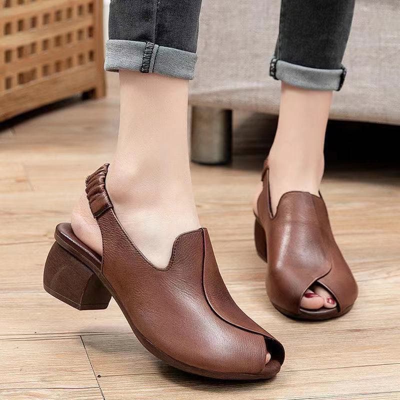 2025 primavera verão novo estilo moda sandálias de salto médio feminino de salto grosso boca de peixe médio-