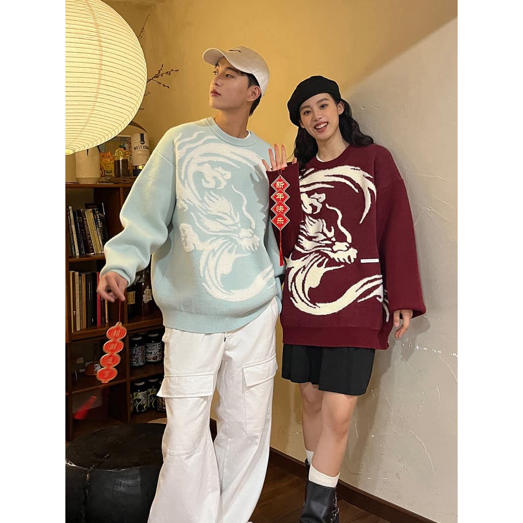 PSO Marca Roupas Masculinas Mulheres Bonito Auspicioso Dragão Imitação de Lã de Vison Em Torno Do Pescoço Suéter Casal S