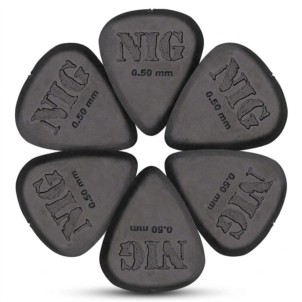 Kit 6 Palheta NIG 070mm Preta Delrin Média Guitarra Violão Baixo Cavaco Textura Antiderrapante Ataque Preciso