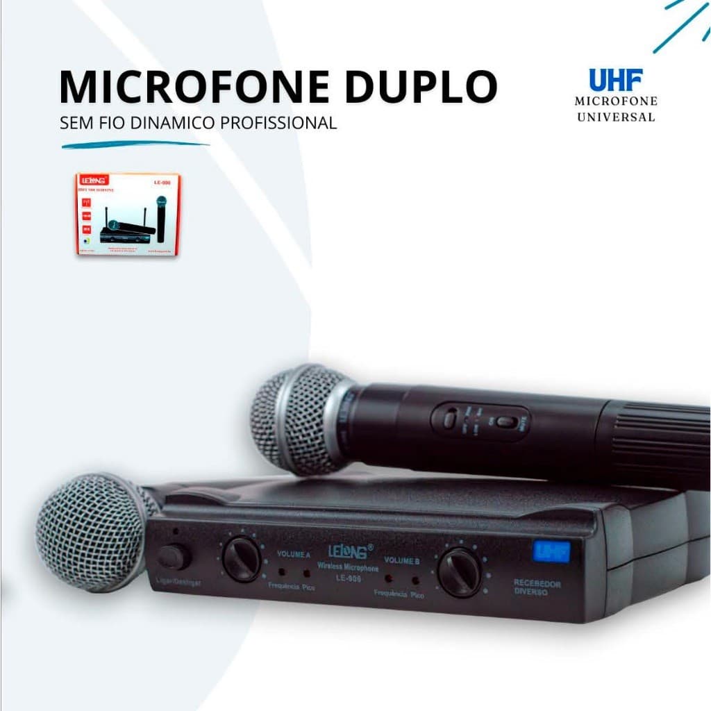 Microfone Duplo Sem Fio UHF Wireless Profissional LE-906 LELONG