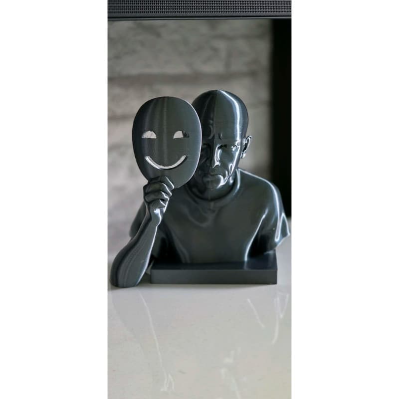 Busto de Homem triste com Máscara Sorridente - Estátua Decorativa para Sala de Estar e Escritório