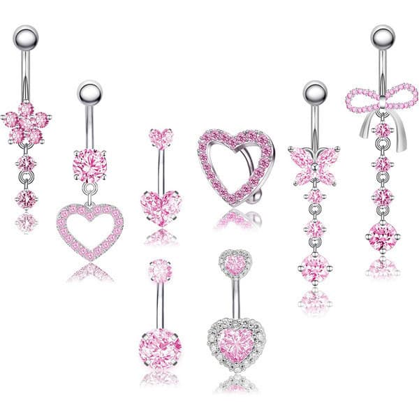 piercing umbigo bijuterias femininas ☝Europeu americano novo estilo de aço inoxidável rosa borboleta pingente umbigo pre