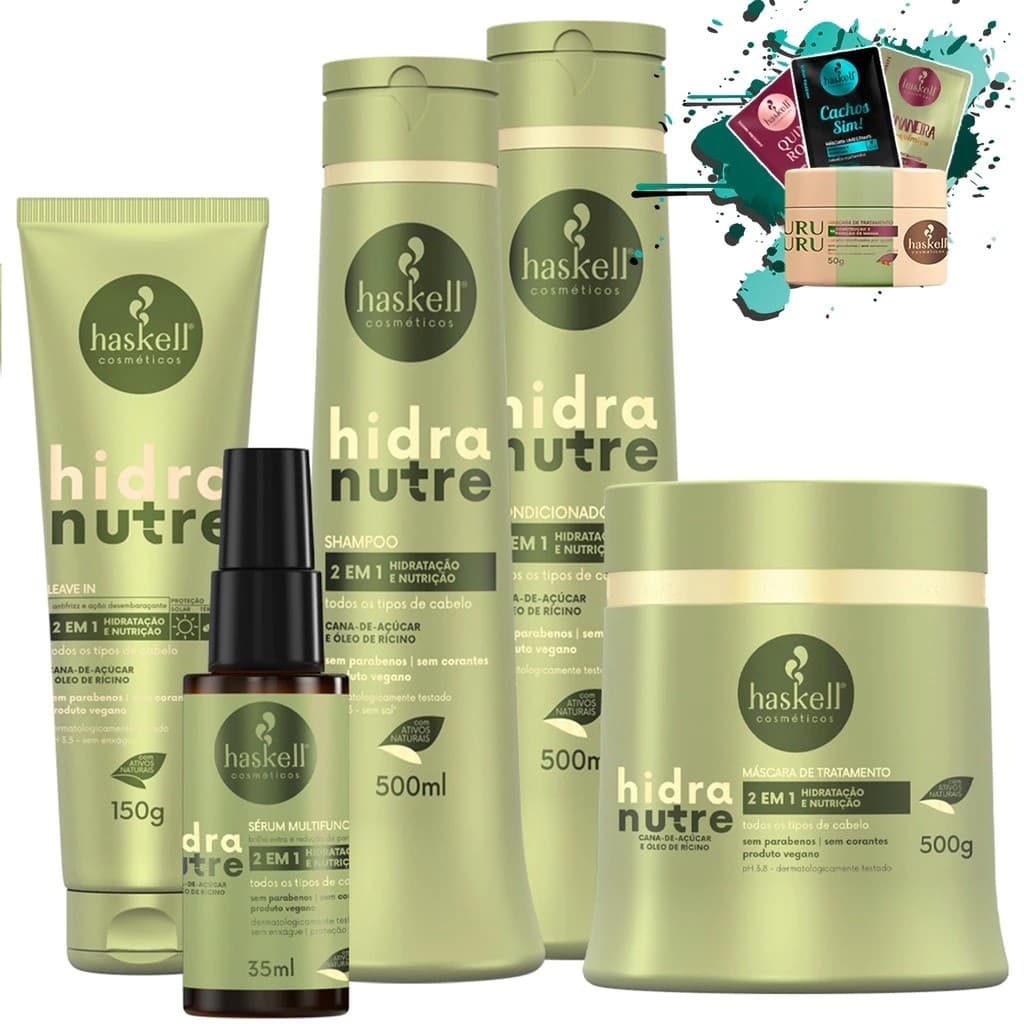 Shampoo Condicionador e Máscara 500ml/gr + Leave in 150gr + Serum 35ml Hidranutre Haskell