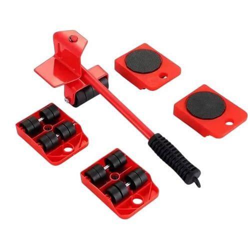 Kit Levantador Móveis Rodízios 5 Peças Suporte Prático Transporte Fácil Vermelho