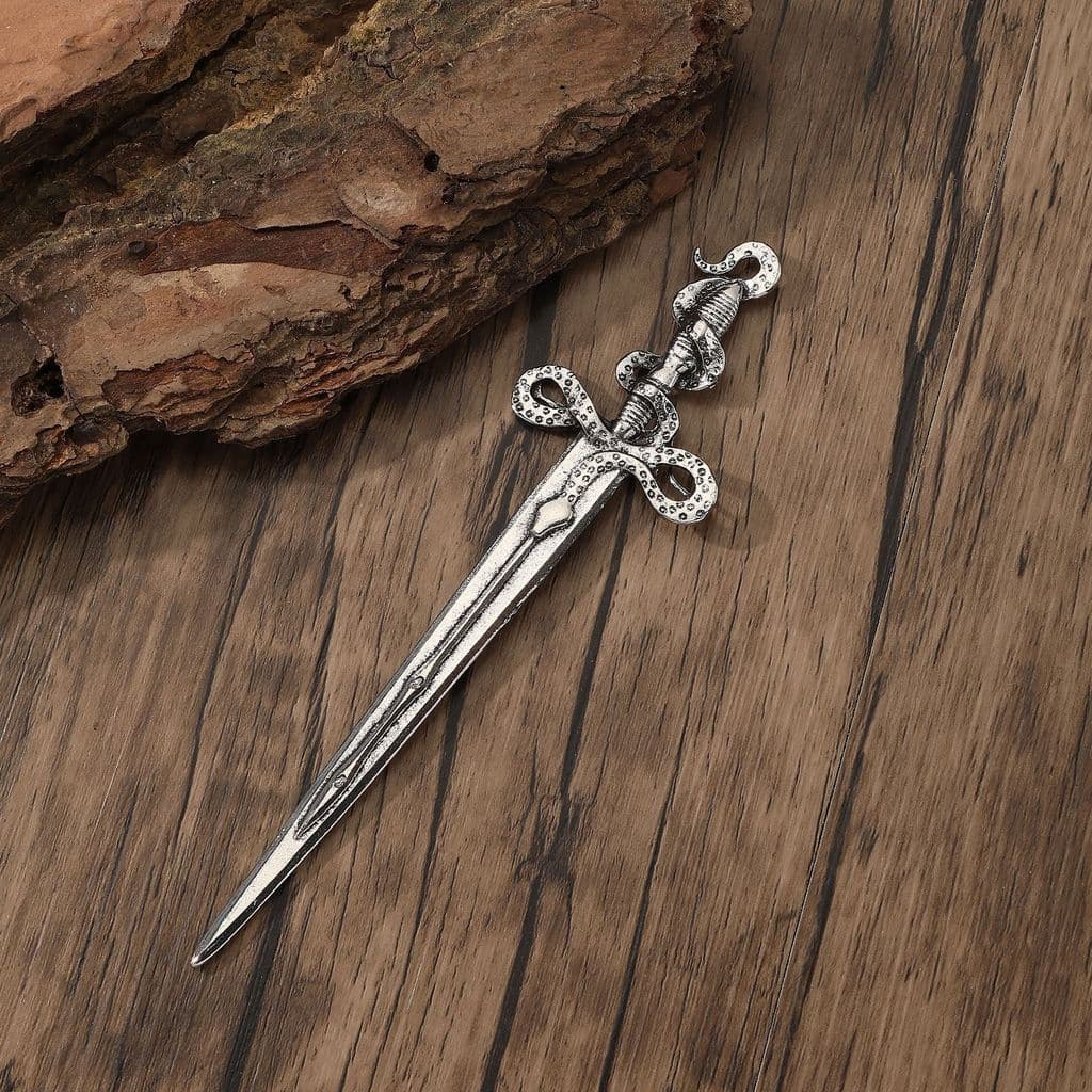 Ponteira de cabelo em forma de espada de cobra enrolada estilo viking retrô, acessório de cabelo elegante e versátil.