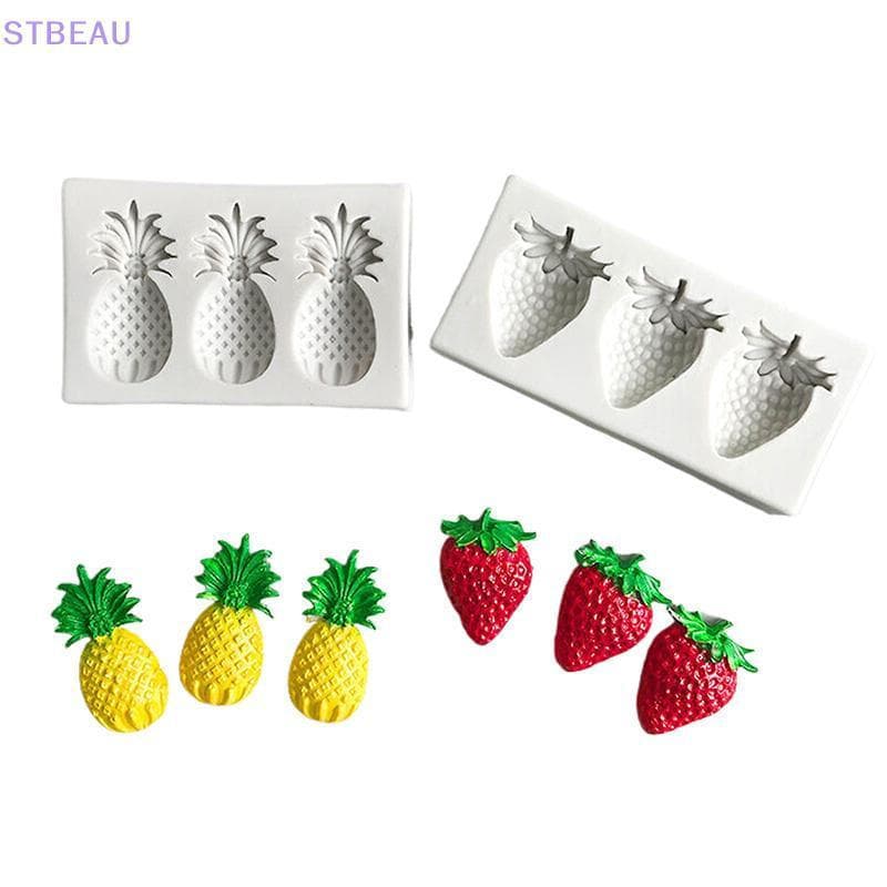[cxSTBEAU] 3 Cavidades Pinho Morango Silicone Sugarcraft Molde Ferramentas De Resina De Cozimento De Cupcake Decoração D