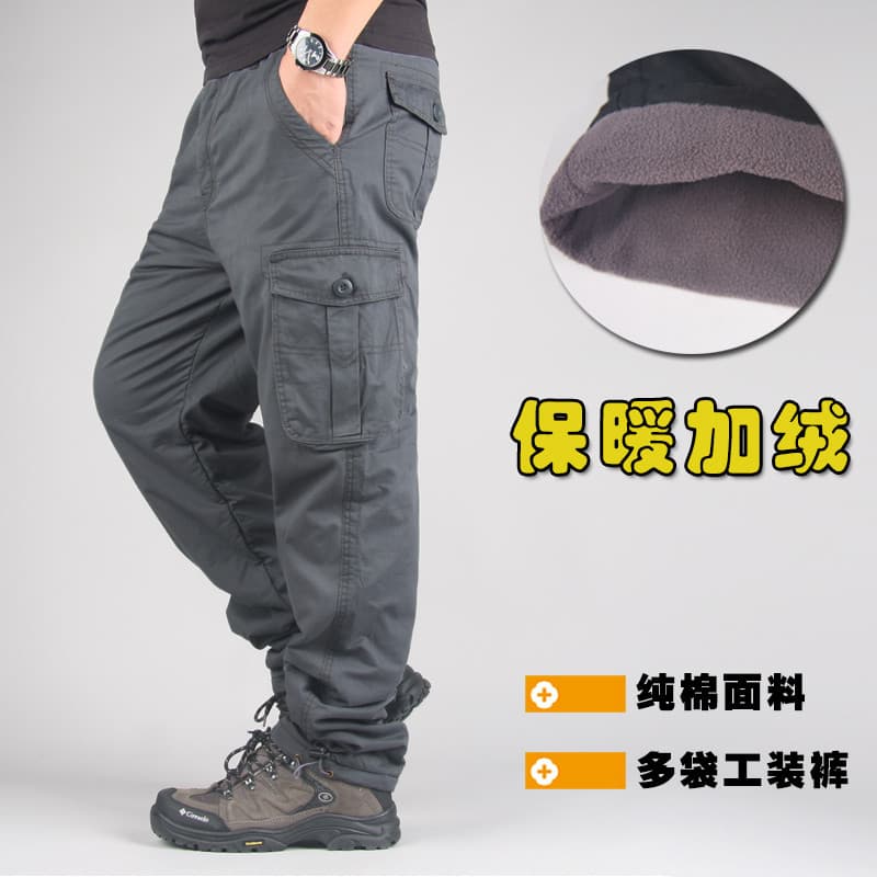 W inverno forro de lã calças casuais masculinas soltas calças retas macacão grosso calças masculinas calças esportivas o
