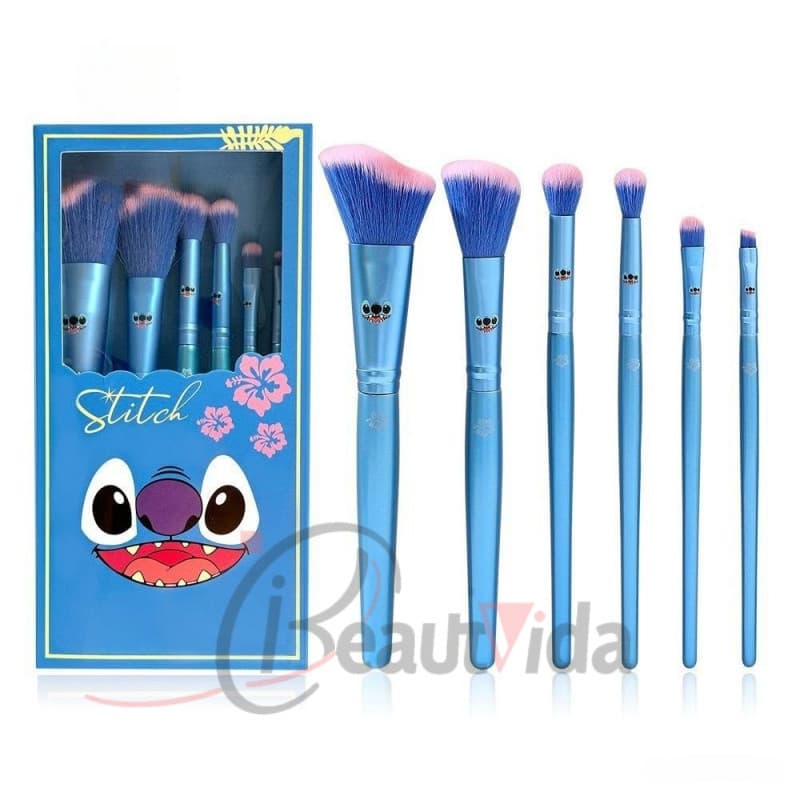 6 Unidades De Pincéis De Maquiagem Para Presentes , Pincel De Mistura De Corretivo De Fibra Macia Stitch Hello K