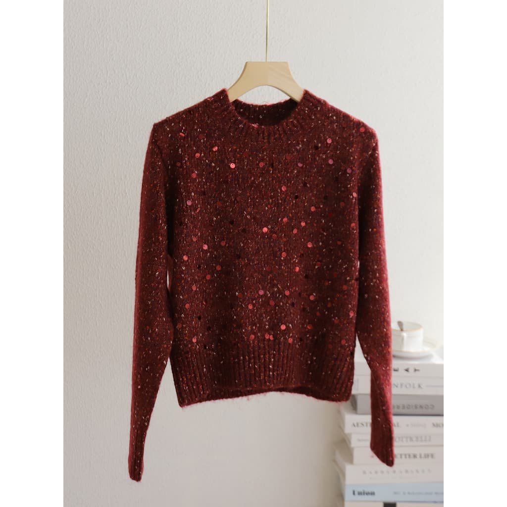 2026 super quente Retro vermelho lantejoulas camisola feminina outono inverno novo estilo super bonito engrossado Bottom