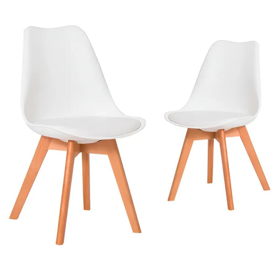 kit 2 Cadeiras Leda CSS Wood Estofada PU Base Madeira Branco