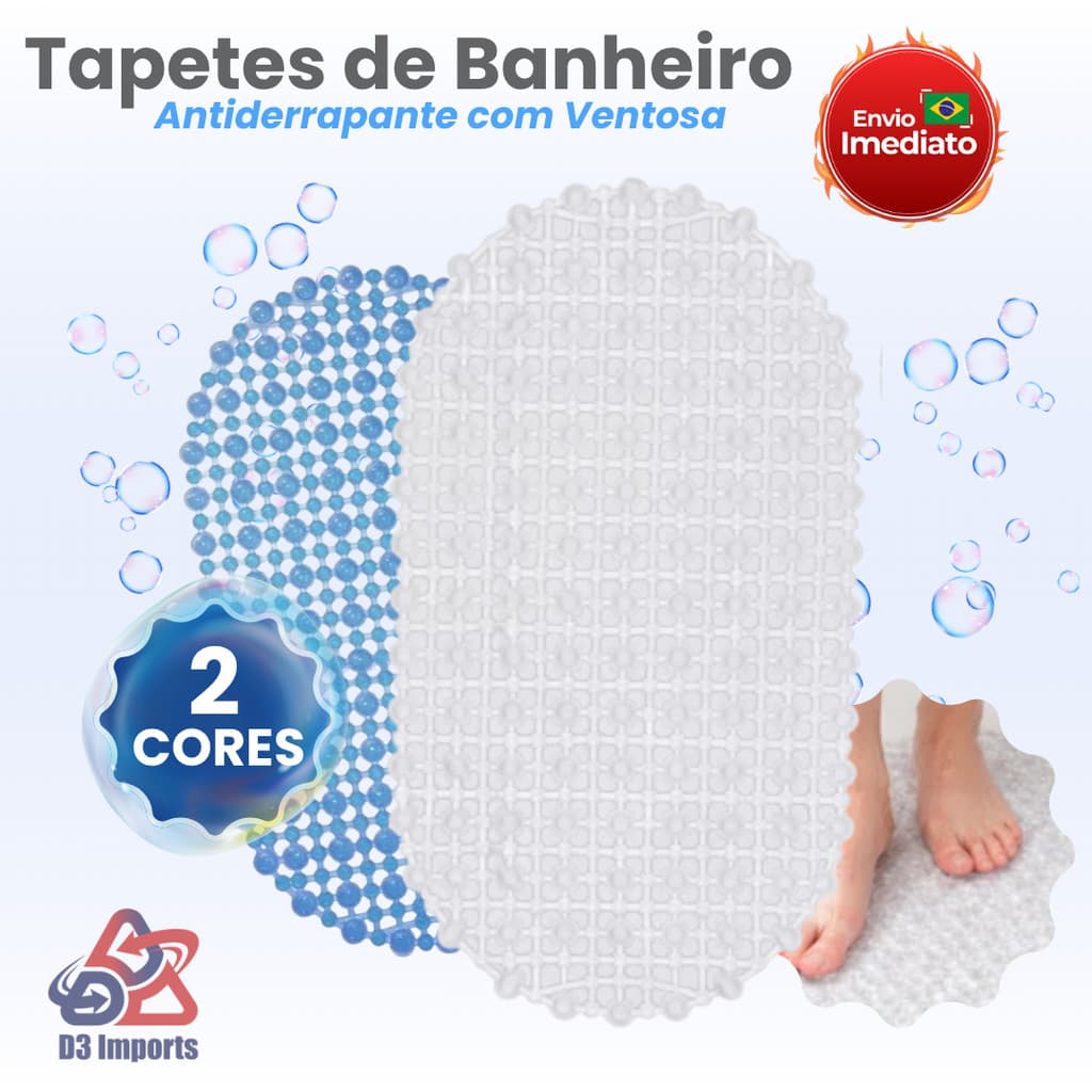 Kit 2 Tapete Box Banheiro Pvc Antiderrapante Ventosa Seguro Duravel Limpeza De Pés de Bolinhas