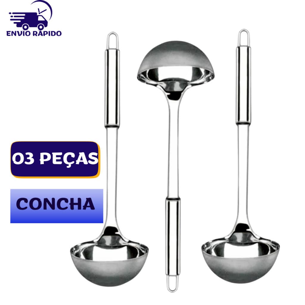 3 Conchas 100% Aço Inox Para Sopas Feijão Feijoada Caldos Mingal