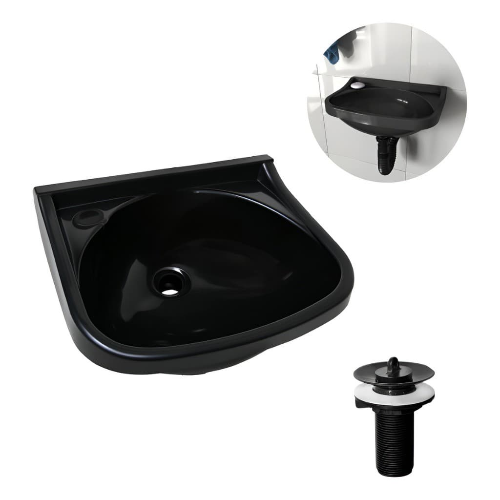 Pia Lavatório Plástico Preto para banheiro e lavabo com kit de instalação