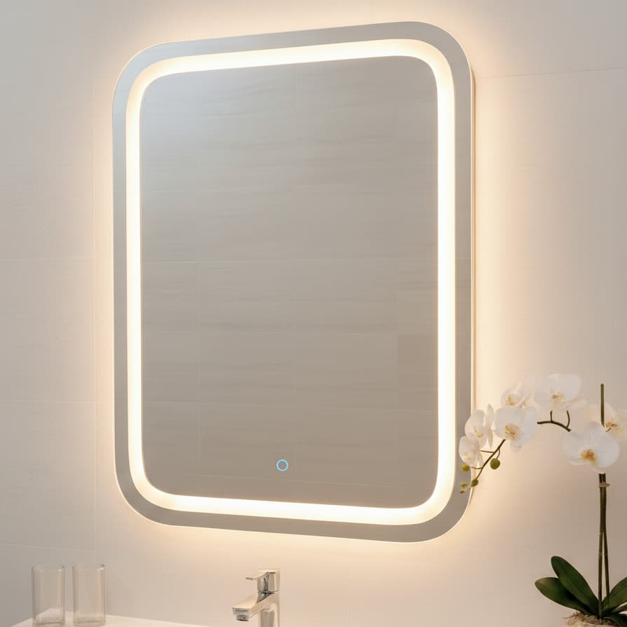Espelho Grande De Led Tricolor Com Superfície Tátil E Acabamento Fosco, Ideal Para Banheiro E Decoração