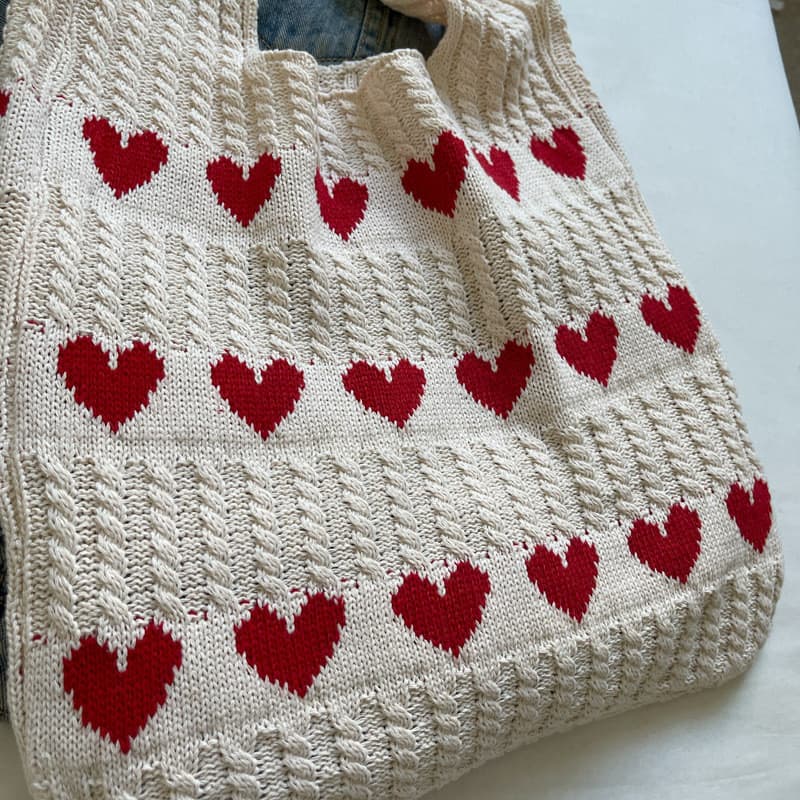 Novo Coração De Luxo Bolsa De Malha Artesanal Tecido Ombro Para Mulheres Moda Casual Sacola De Compras De Alta Qualidade