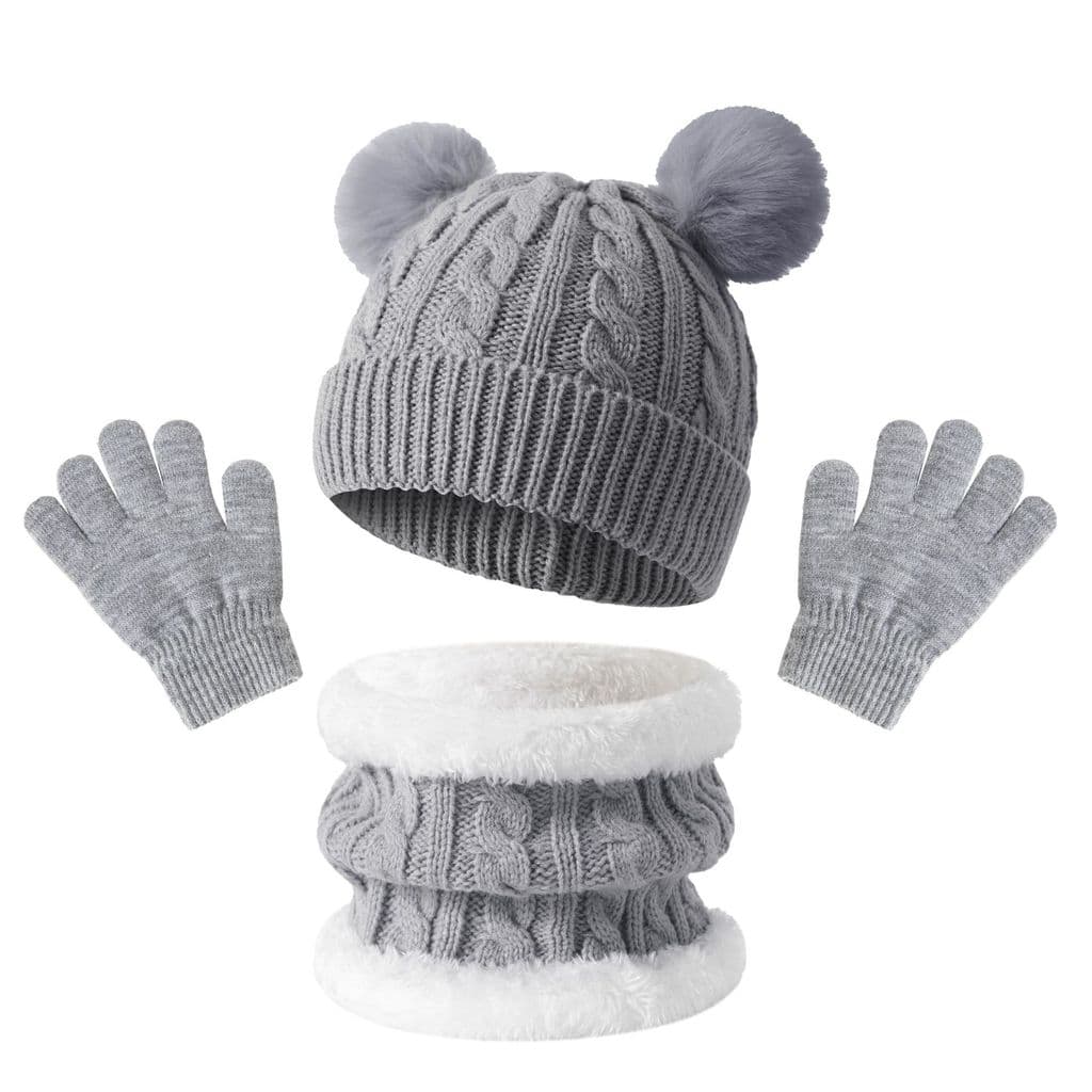 Novo estilo crianças quente malha lã forro de lã engrossado chapéu de inverno babador cachecol luvas conjunto de três pe